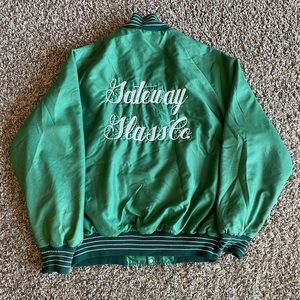Vintage 70s Gateway Glass Co. Minnesota Delong Jacket Chainstitch Satin Size XL